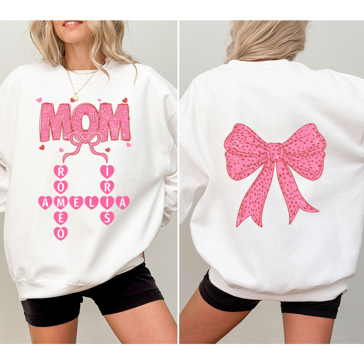 Grandma Nana Mimi Pink Coquette Crossword Puzzle  Gift Personalized Double Sided Sweatshirt