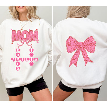 Grandma Nana Mimi Pink Coquette Crossword Puzzle  Gift Personalized Double Sided Sweatshirt