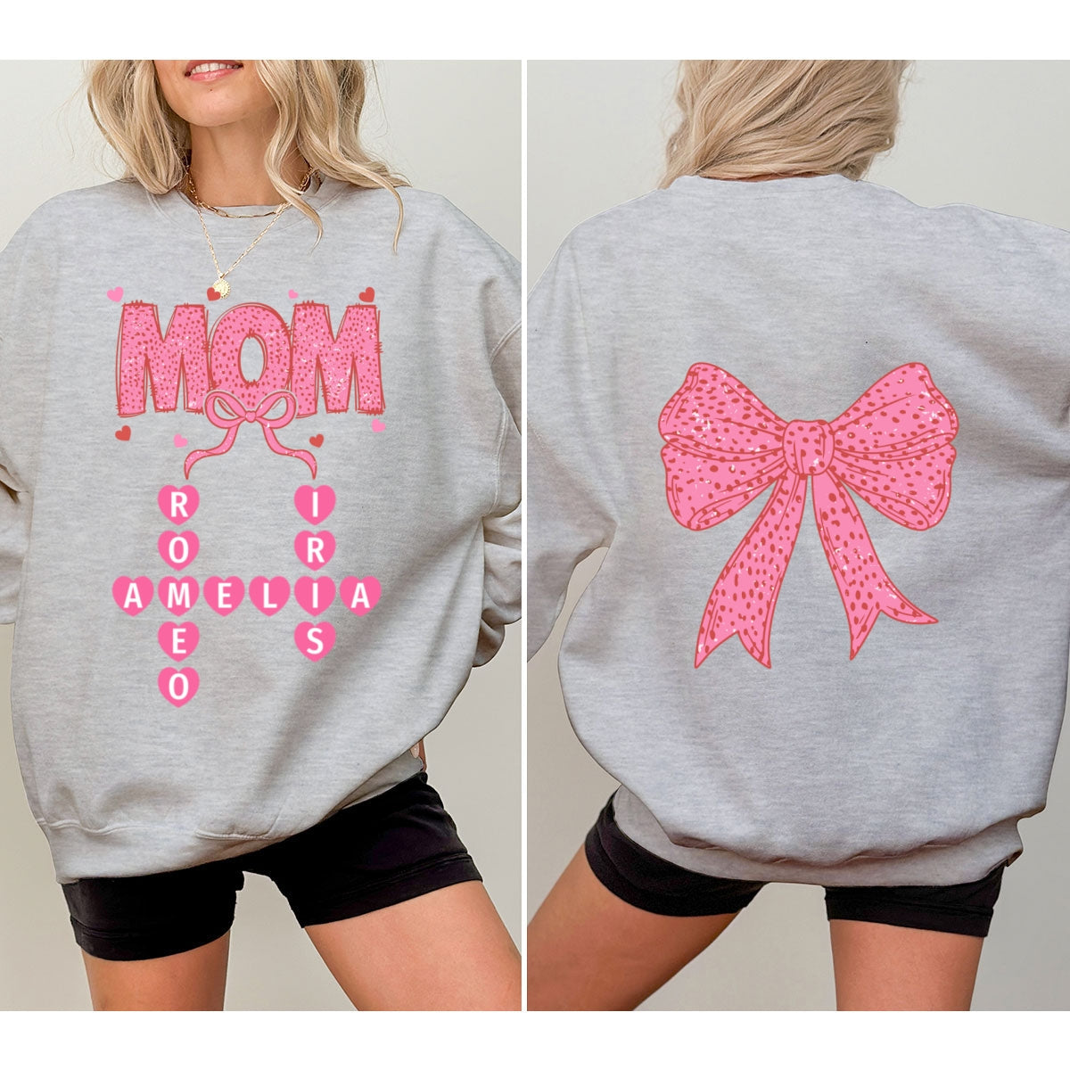Grandma Nana Mimi Pink Coquette Crossword Puzzle  Gift Personalized Double Sided Sweatshirt