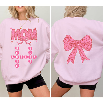Grandma Nana Mimi Pink Coquette Crossword Puzzle  Gift Personalized Double Sided Sweatshirt