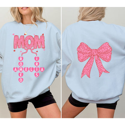 Grandma Nana Mimi Pink Coquette Crossword Puzzle  Gift Personalized Double Sided Sweatshirt