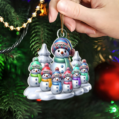 3D Effect Winter Grandma & Grandkids Snowmen Christmas Personalized Acrylic Ornament