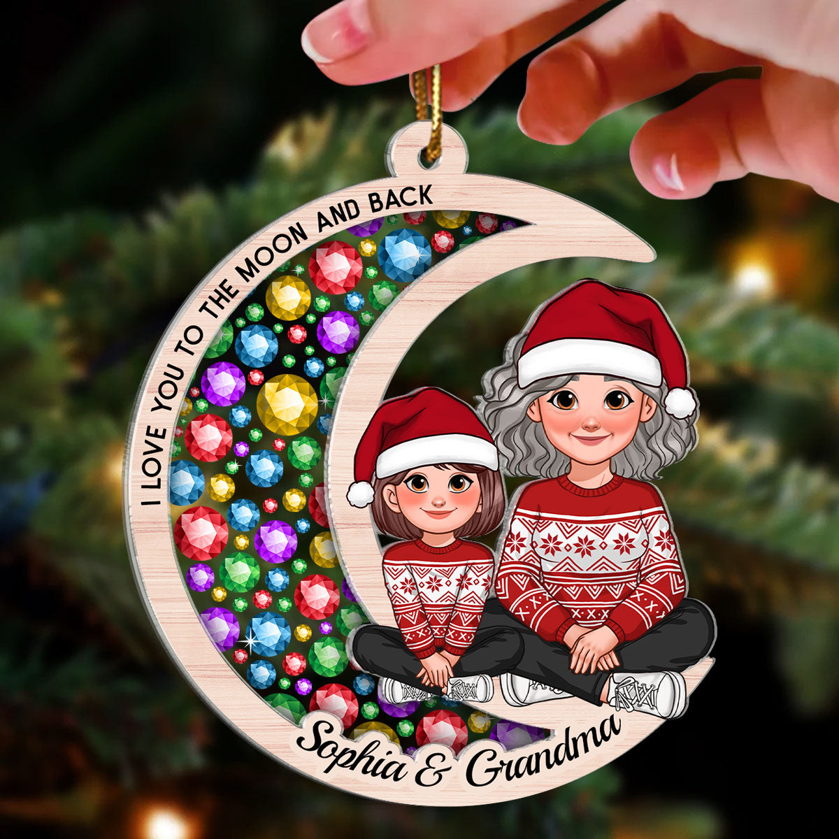 Gorgeous Moon Grandma Grandkid I Love You To The Moon And Back Christmas Personalized 2-Layer Acrylic Ornament