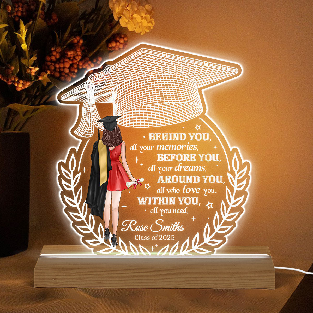 Behind You All Your Memories Graduation Gift Personalized Custom Shape Warm LED Night Light