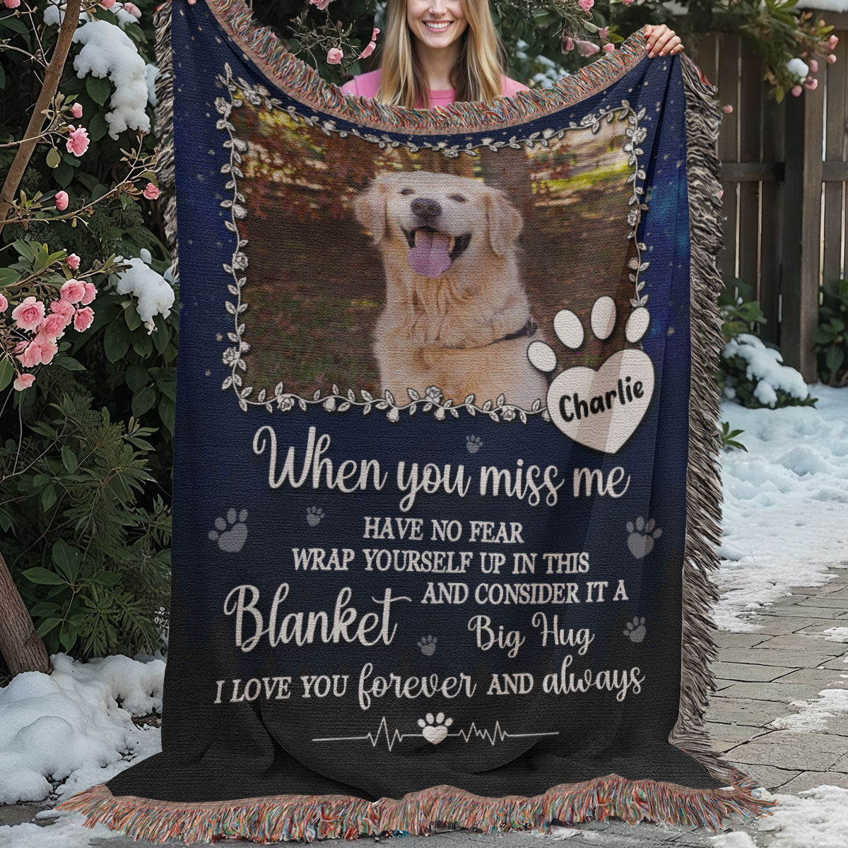 Custom Photo A Big Hug From Me Memorial Personalized Woven Blanket, Sympathy Gift For Pet Owners, Pet Lovers
