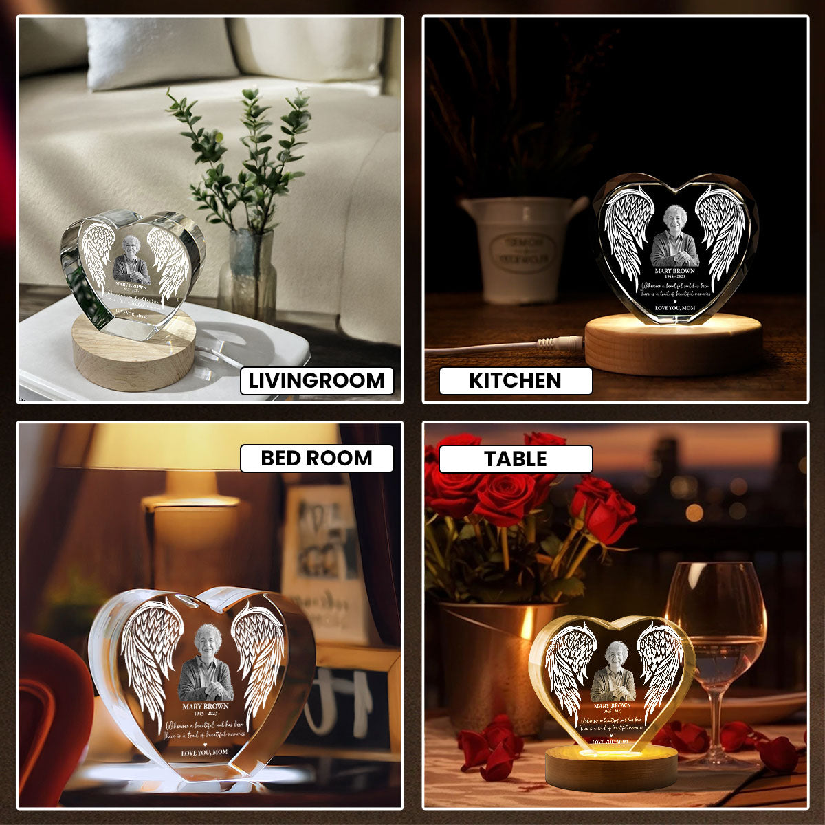 Personalized Picture Frame Memorial Gift Premium Heart LED, Heartfelt Table Decoration for Loss of Loved One