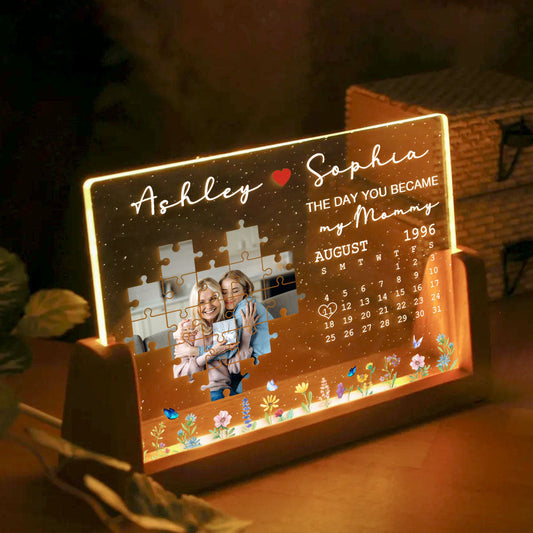 The Day You Became My Mom Grandma Upload Photo Puzzle Calendar Personalized U-Base Acrylic LED Night Light