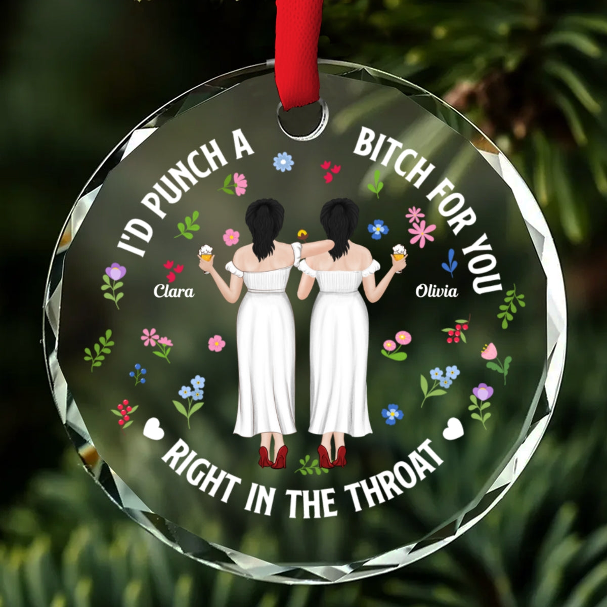 Punch Bitch Besties - Personalized Custom Glass Ornament