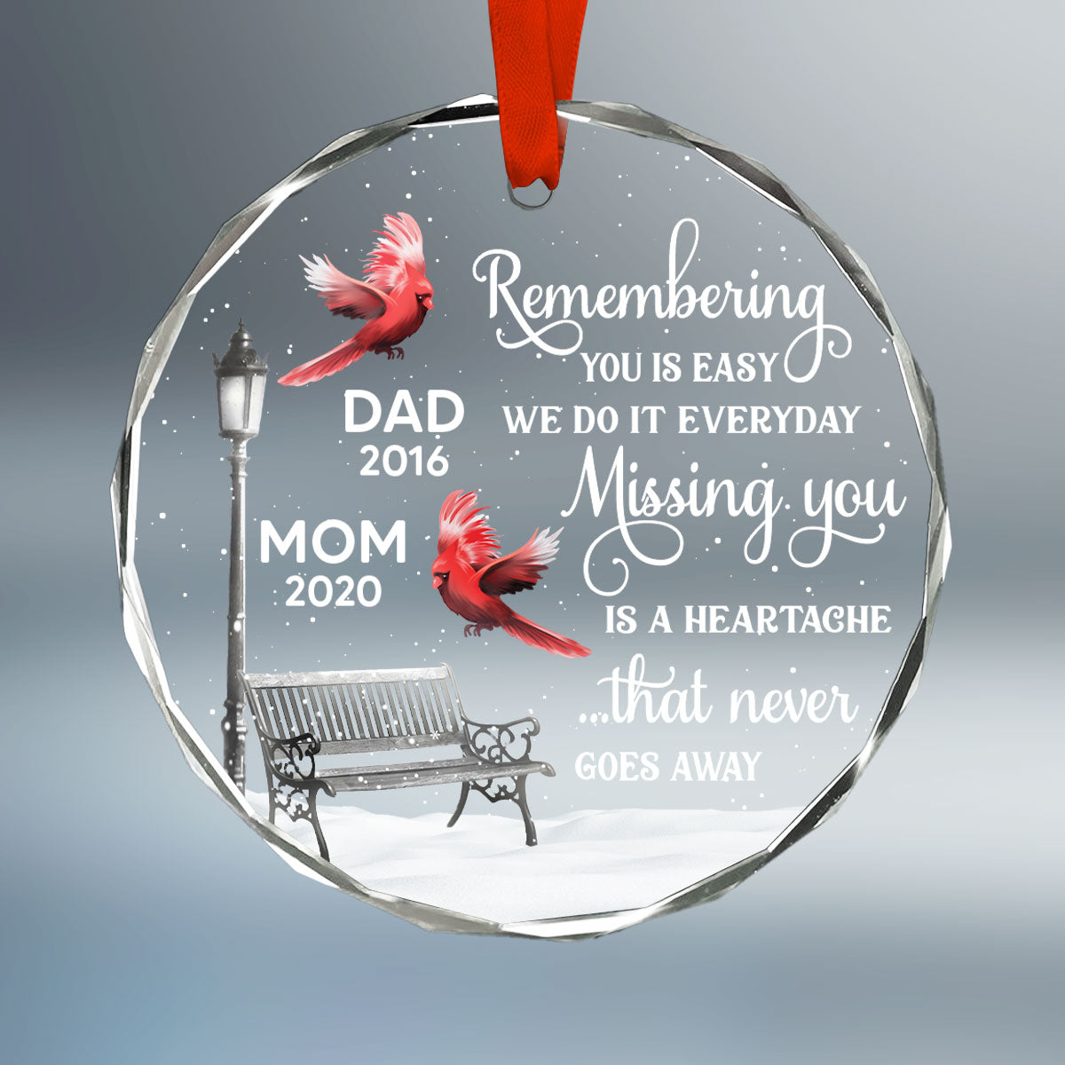 Cardinals Remembering You Memorial Personalized Glass Ornament, Christmas Decoration, Memorial Gift, Sympathy Gift