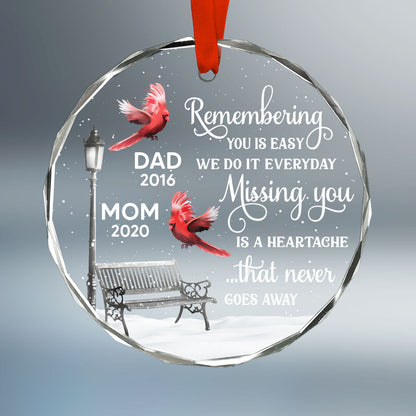 Cardinals Remembering You Memorial Personalized Glass Ornament, Christmas Decoration, Memorial Gift, Sympathy Gift