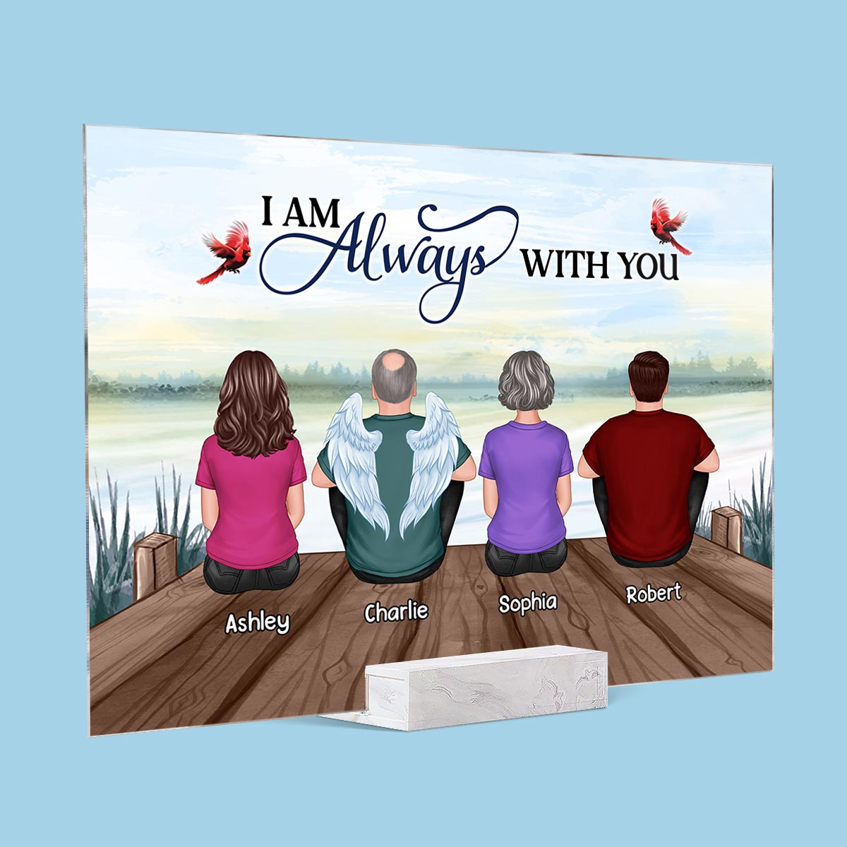 Whole Back View Family Sitting Remembrance Gift Memorial Lake Personalized Acrylic Plaque