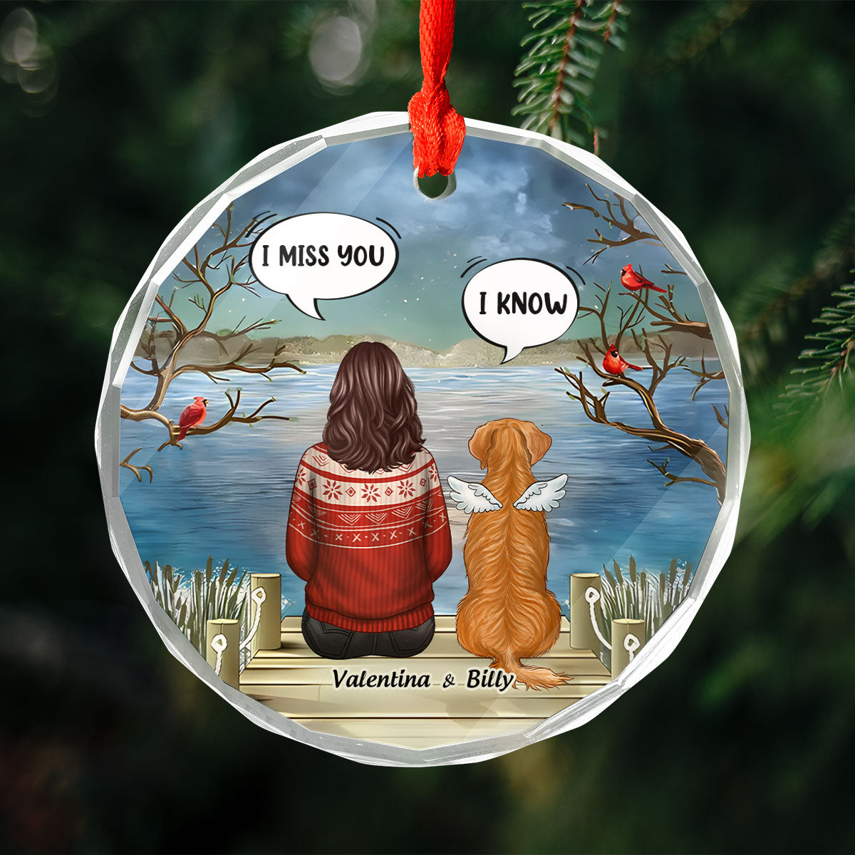 Pet Memorial I Miss You Back View Personalized Glass Ornament, Memorial Gift, Remembrance Gift For Dog Lover