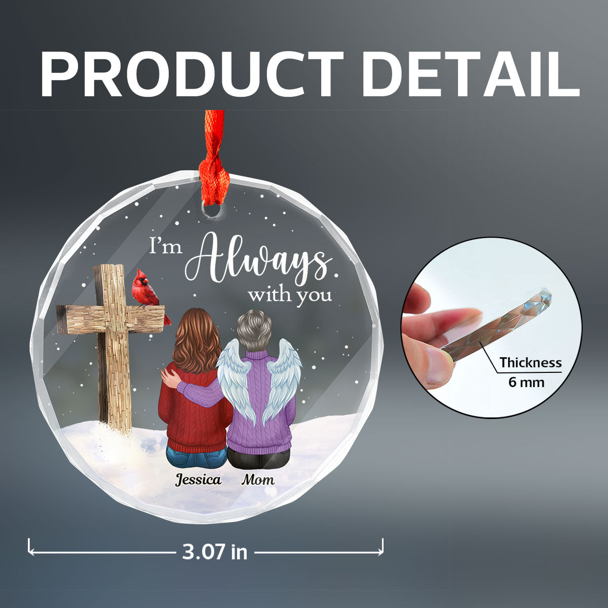 Always With You Family Cross Memorial Keepsake Personalized Glass Ornament