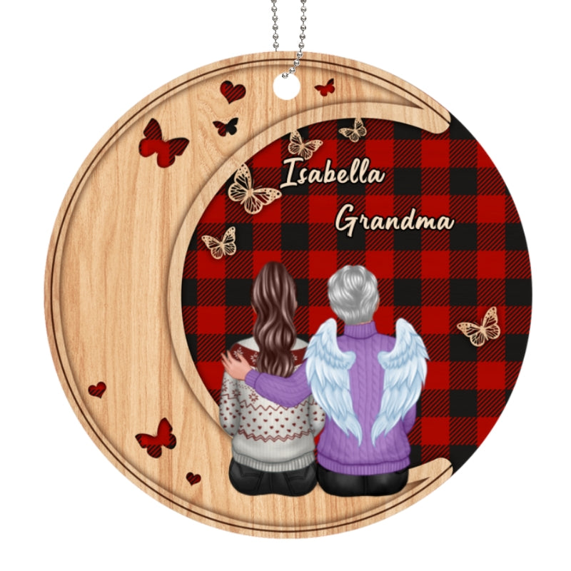 Checkered Pattern Always With You Family Memorial Personalized Wooden Ornament
