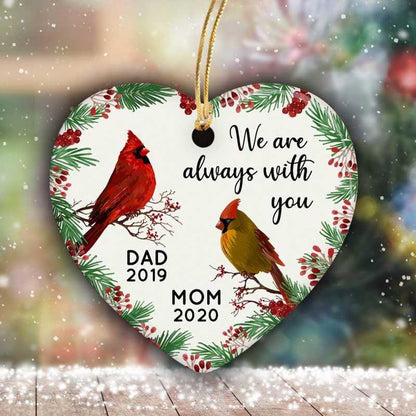 Always With You Holly Branch Christmas Personalized Memorial Heart Ornament