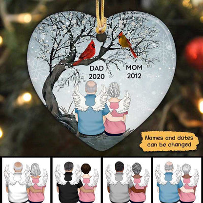 Dad Mom Cardinals Tree Memorial Personalized Heart Ornament