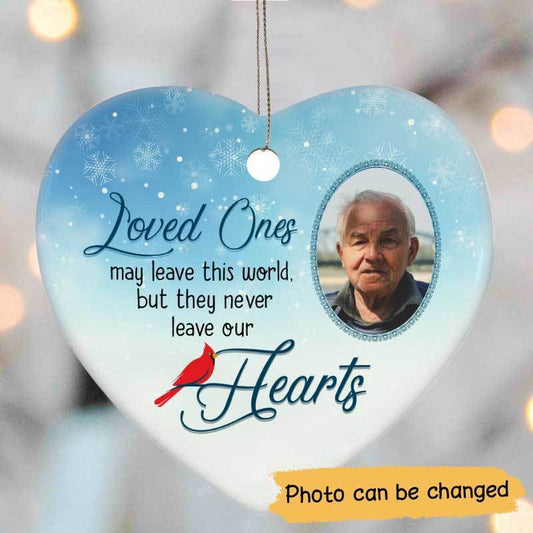 Never Leave Our Heart Memorial Photo - Personalized Heart Ornament