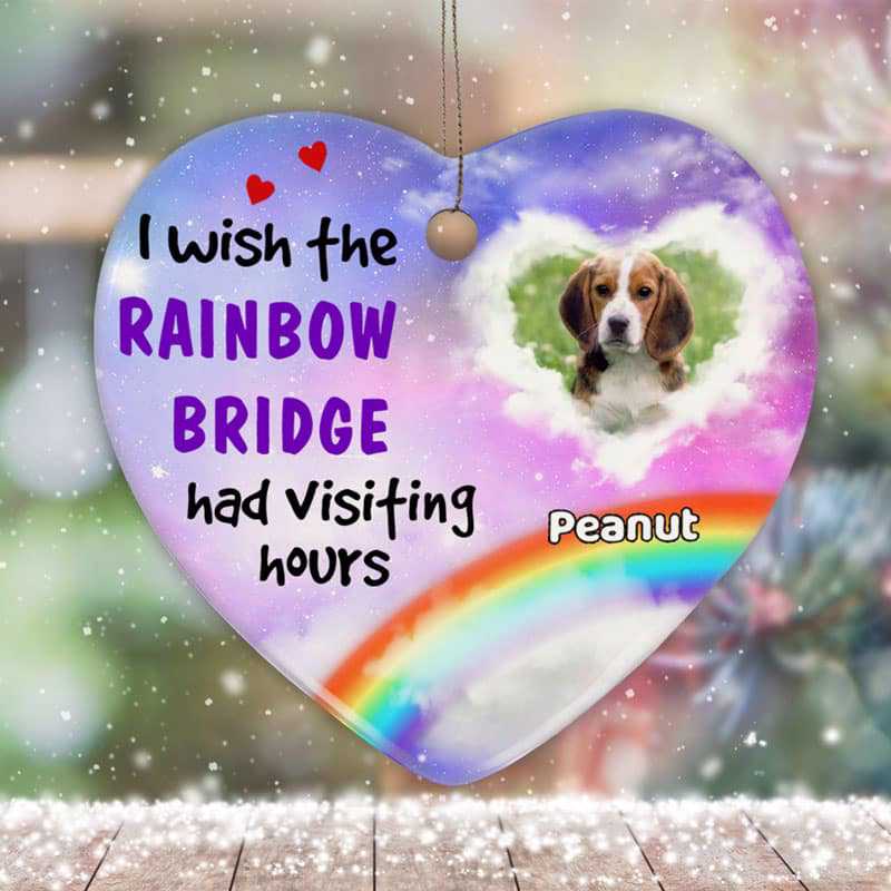 Visiting Hours On Rainbow Bridge Photo Dog Memorial Personalized Heart Ornament