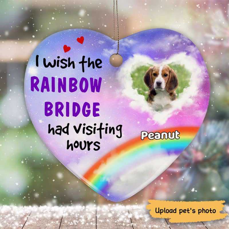 Visiting Hours On Rainbow Bridge Photo Dog Memorial Personalized Heart Ornament