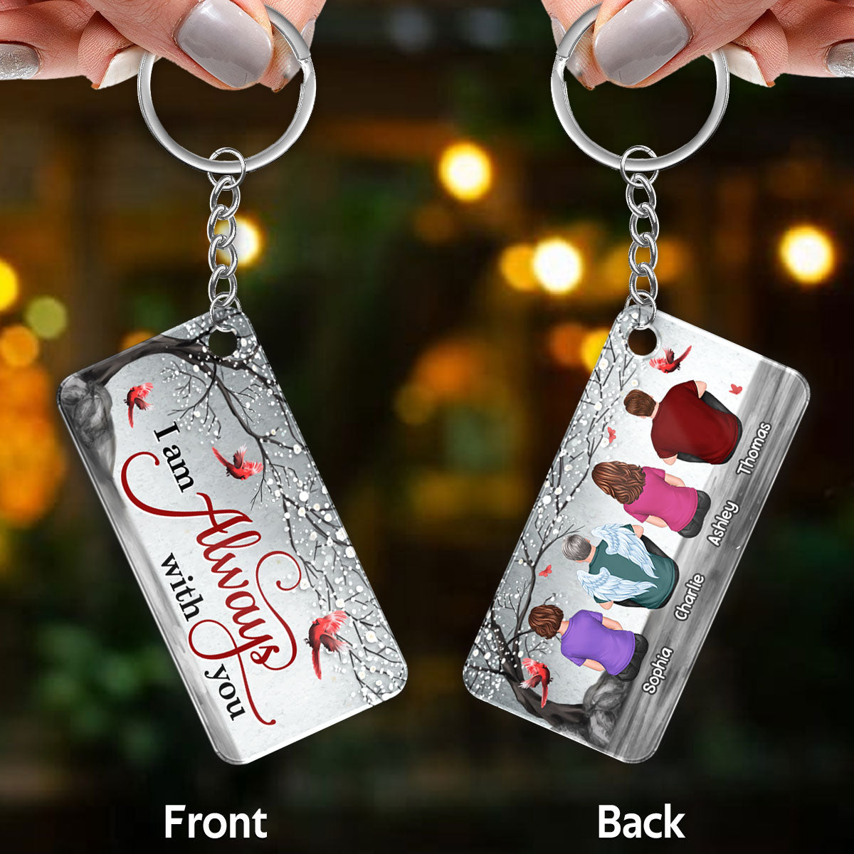 Cardinal Blossom Tree Always With You Whole Family Memorial Remembrance Gift Personalized Acrylic Keychain