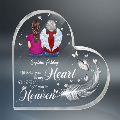 Hold You In My Heart Feather Memorial Personalized Heart Acrylic Plaque