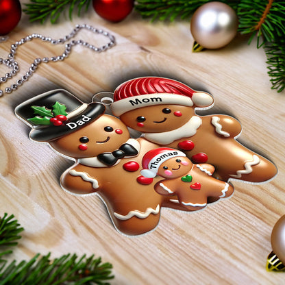 Gingerbread Family Polished Finish 3D Effect Personalized Acrylic Ornament