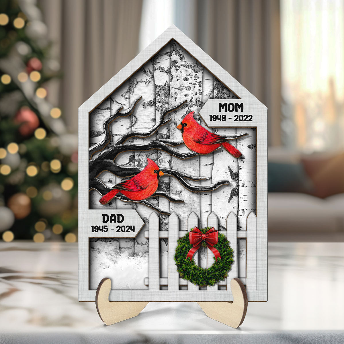 Birch Tree Memorial Christmas 2-Layer Wooden Plaque, Christmas Decoration