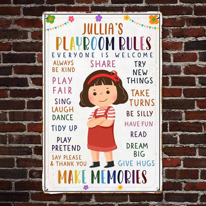 Home Decor - Kid Playroom Rules - Personalized Metal Sign - The Next Custom Gift