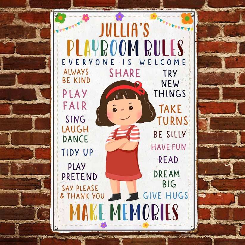 Home Decor - Kid Playroom Rules - Personalized Metal Sign - The Next Custom Gift