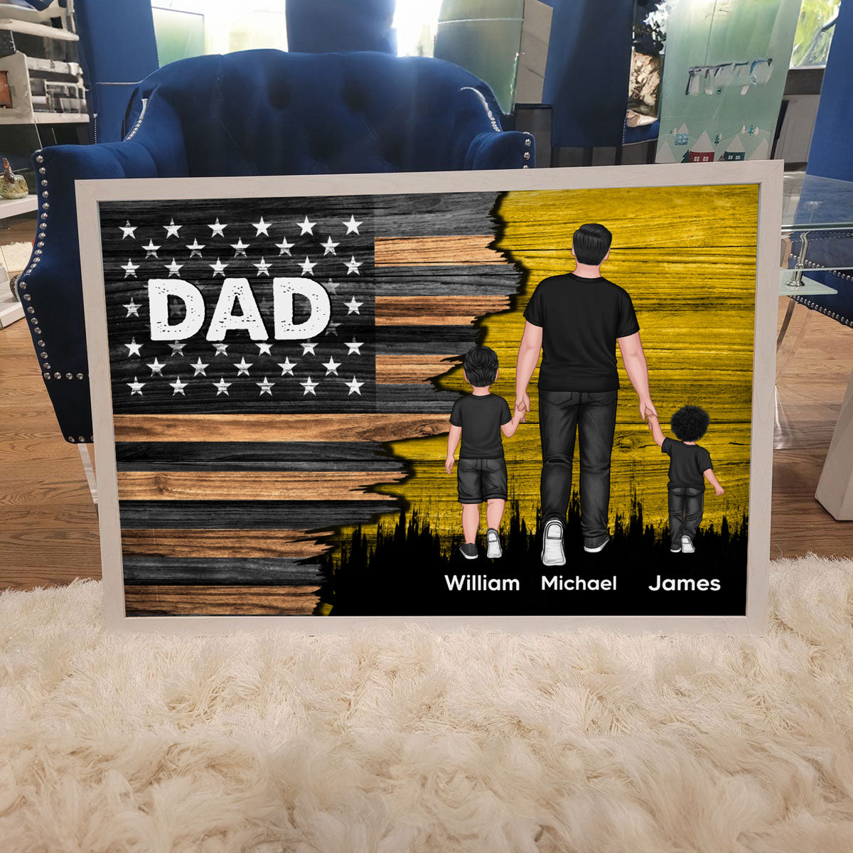 Dad Grandpa Papa Walking With Kids Half Nation Flag Personalized Horizontal Poster, Gift For Dad, For Grandpa, For Husband