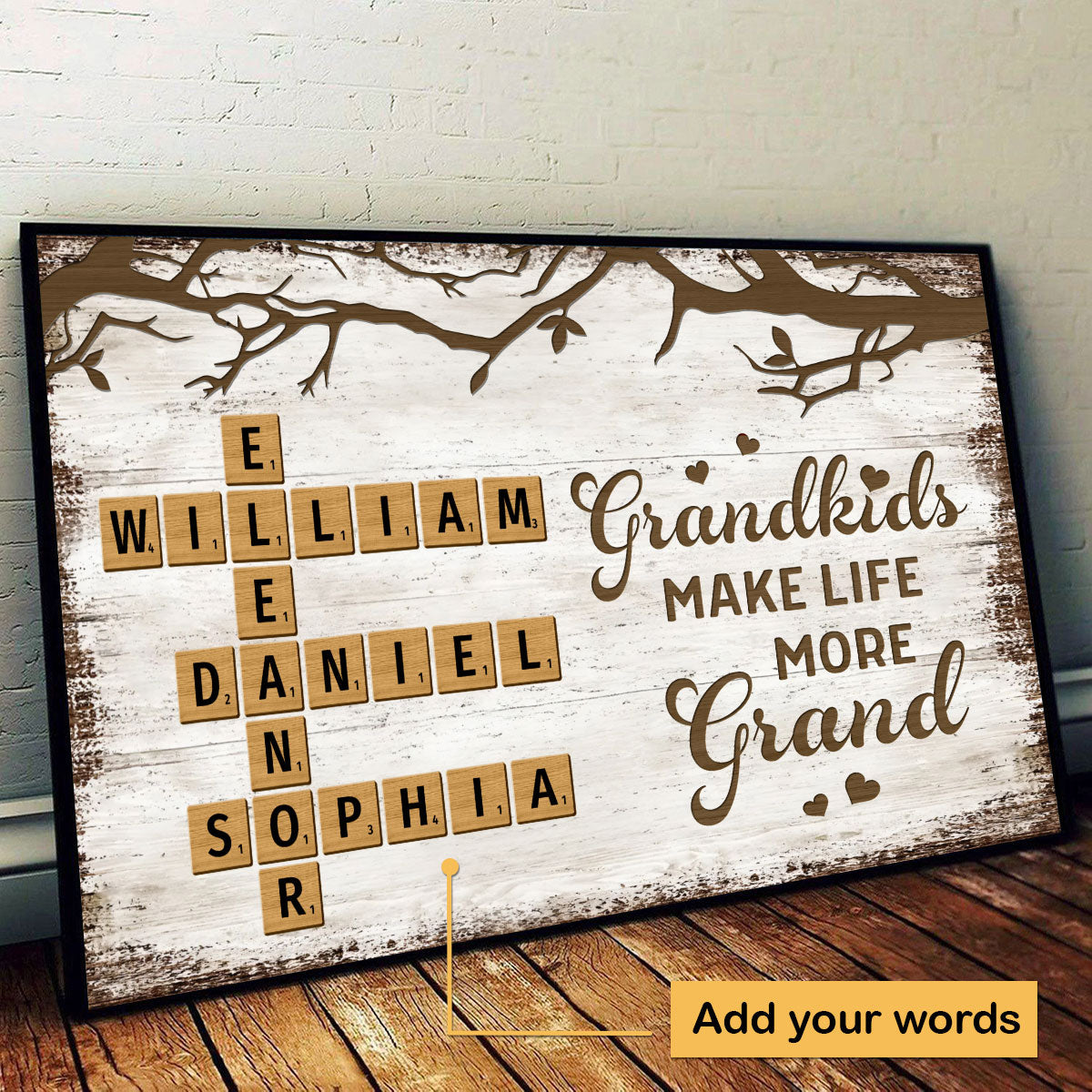 Grandkids Make Life More Grand Crossword Puzzle Art Personalized Poster, Gift for Grandma