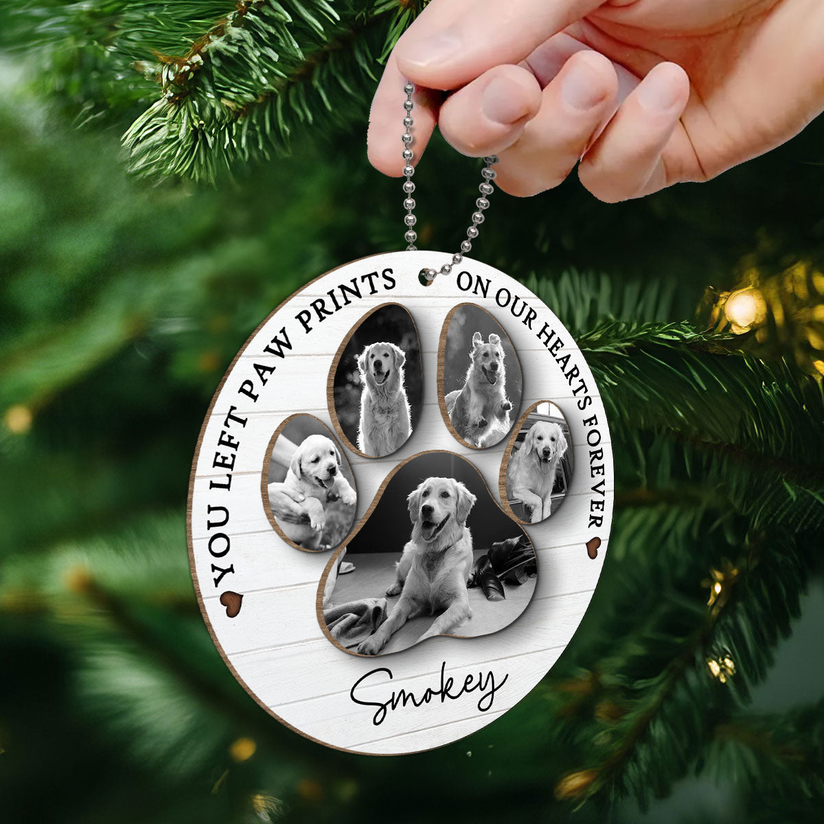 You Left Paw Prints On Our Hearts Photo Inserted Personalized 2-Layer Wooden Ornament