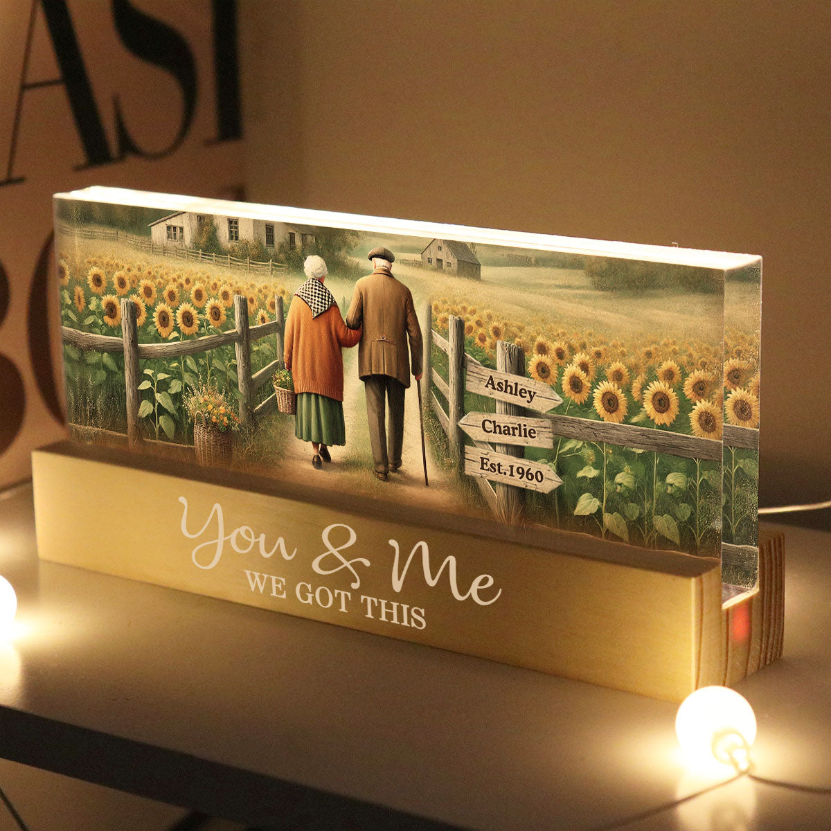 Old Couple Walking Growing Old Together Since Personalized Acrylic Block LED Night Light, Heartfelt Gift For Couple, For Him, For Her, Boyfriend, Girlfriend, Husband, Wife