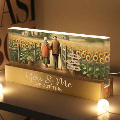 Old Couple Walking Growing Old Together Since Personalized Acrylic Block LED Night Light, Heartfelt Gift For Couple, For Him, For Her, Boyfriend, Girlfriend, Husband, Wife