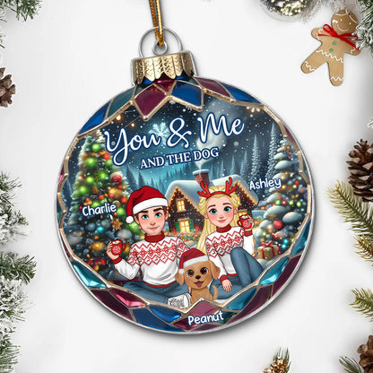 Animated Couple And Dogs Cats Beautiful Christmas Personalized Acrylic Ornament, Christmas Gift For Family