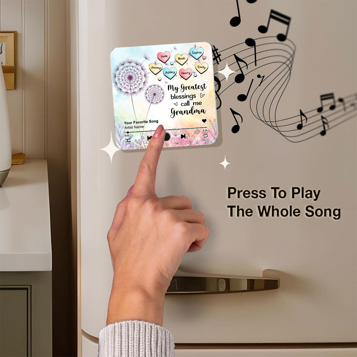My Greatest Blessing Call Me Grandma Personalized Music Fridge Magnet, Custom Any Song You Want, Birthday, Mother's Day Gift for Grandma