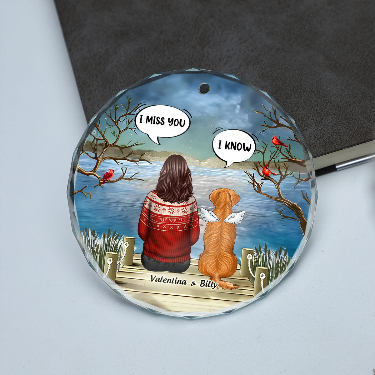 Pet Memorial I Miss You Back View Personalized Glass Ornament, Memorial Gift, Remembrance Gift For Dog Lover