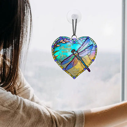 Heart Dragonfly Memorial Personalized Window Hanging Suncatcher Ornament, Sympathy Gift For Loved Ones