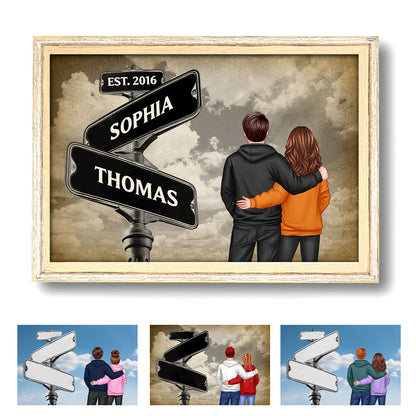 Back View Couple Street Signs Personalized Poster, Gift For Him, For Her, Husband, Wife