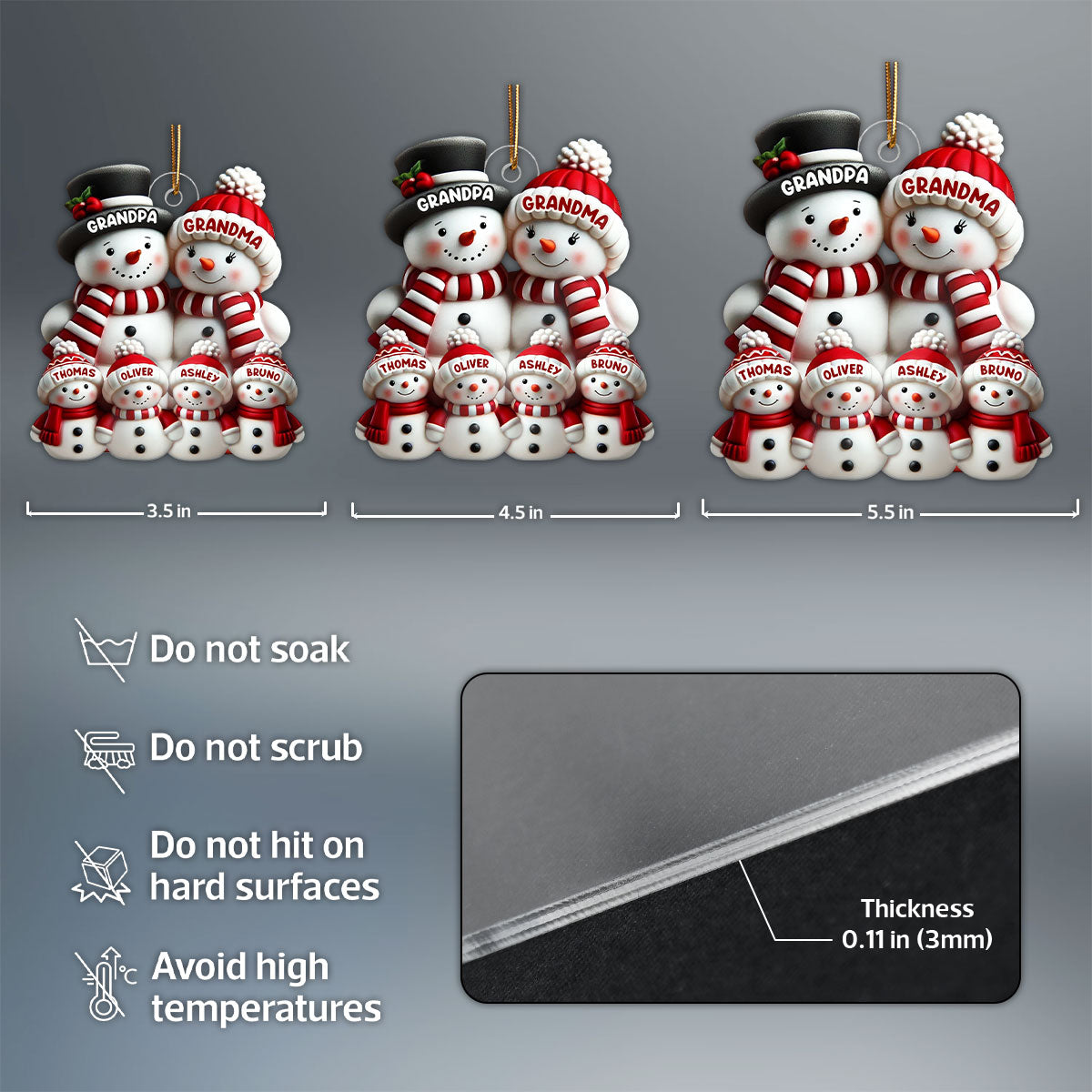 3D Effect Cute Snowman Family Christmas Decor Personalized Acrylic Ornament