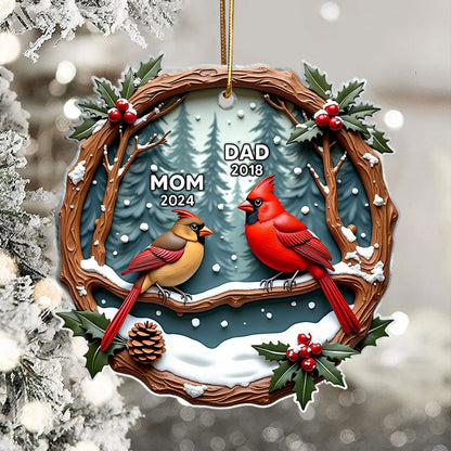 3D Effect Cardinals Dad Mom Memorial Berry Branch Christmas Personalized Acrylic Ornament, Sympathy Gift, Remembrance Gift