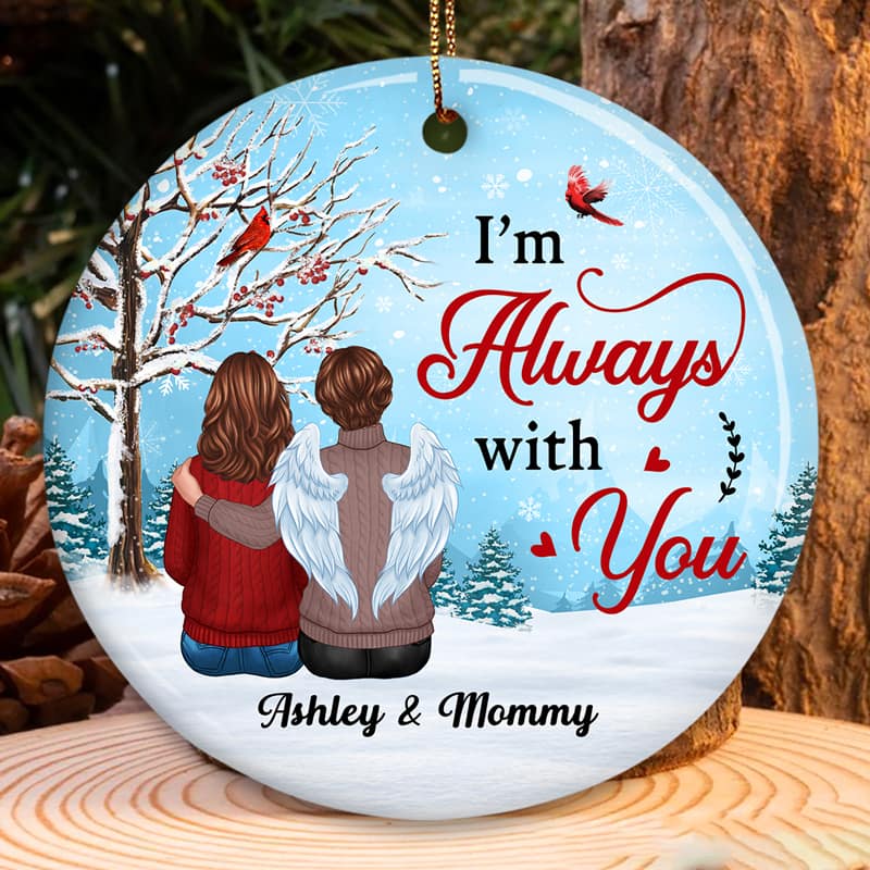 Berry Tree Cardinal In Snow Memorial Personalized Circle Ornament