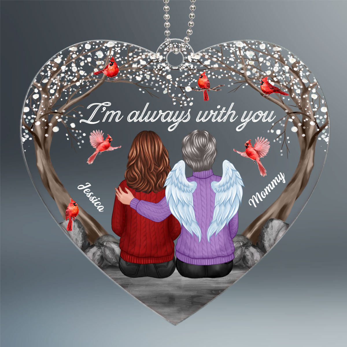 Always With You Cardinal Blossom Tree Family Memorial Keepsake Sympathy Remembrance Gift Heart Shaped Personalized Acrylic Ornament