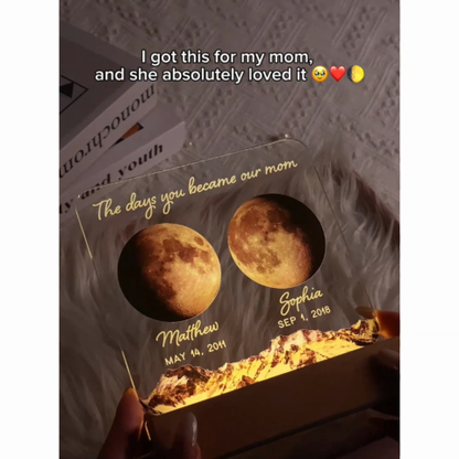 The Day You Became Mom Grandma Custom Birth Moon Phase Personalized Acrylic Warm LED Night Light, Mother's Day Gift