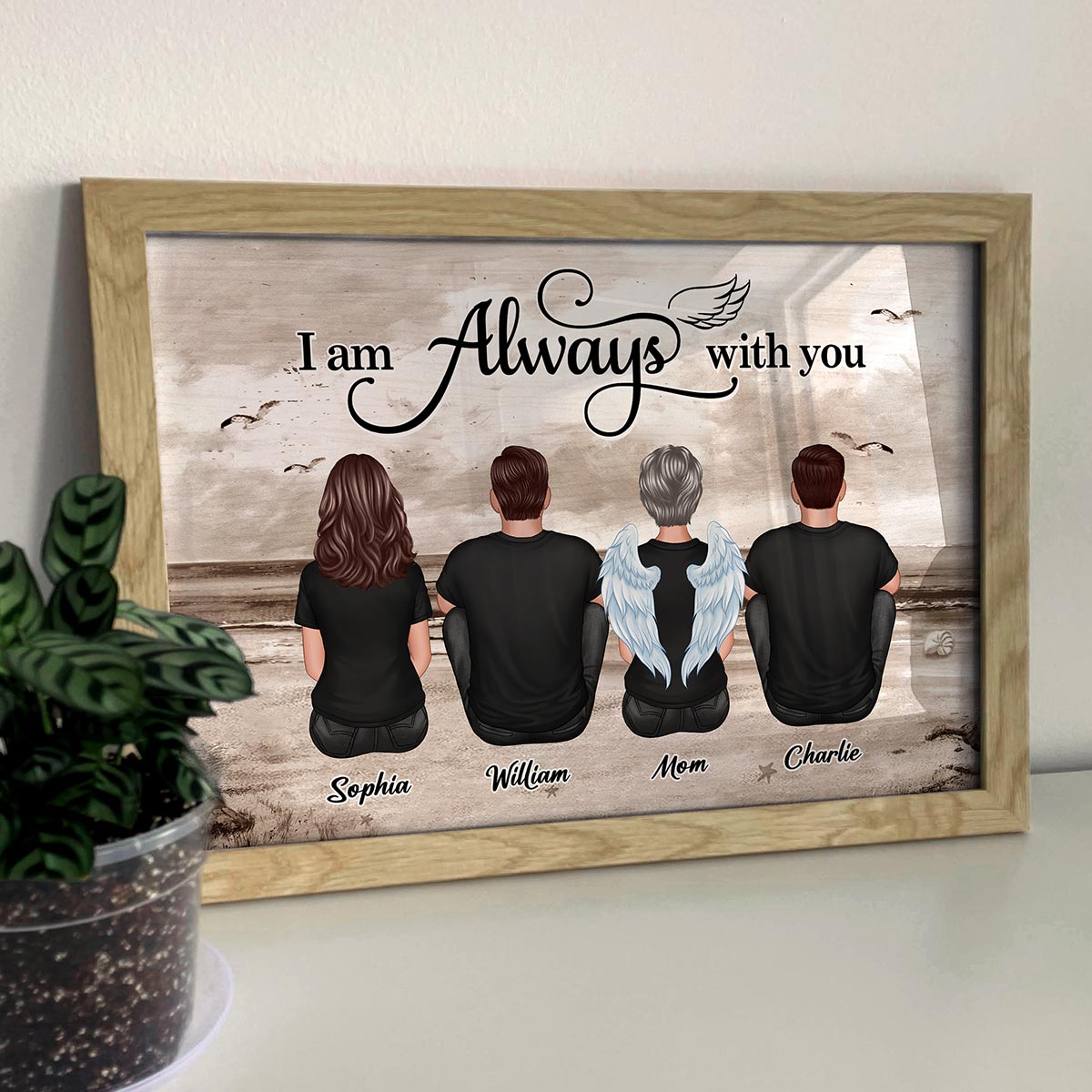 Always With You Family Sitting Retro Vintage Beach Landscape Memorial Personalized Horizontal Poster