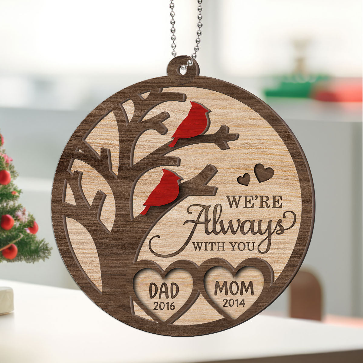 Cardinal Always With You Memorial Christmas Personalized 2-Layer Wooden Ornament, Christmas Keepsake, Sympathy Gift, Remembrance Gift