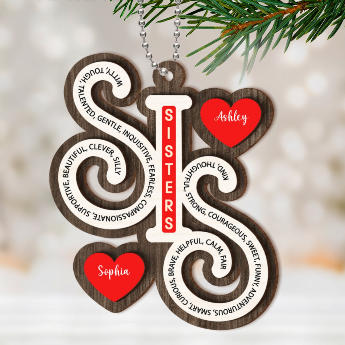 Sister Christmas 2-Layer Wooden Ornament 2024 Personalized Gifts for Sisters, Best Friends, Siblings