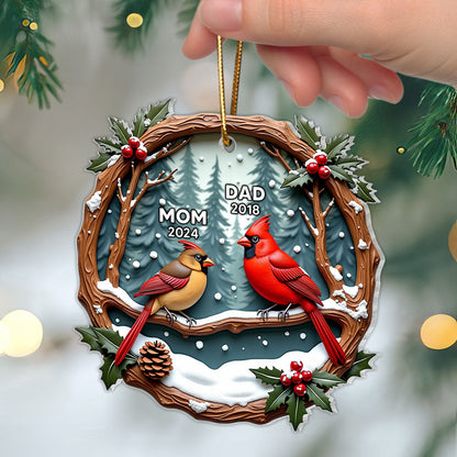 3D Effect Cardinals Dad Mom Memorial Berry Branch Christmas Personalized Acrylic Ornament, Sympathy Gift, Remembrance Gift