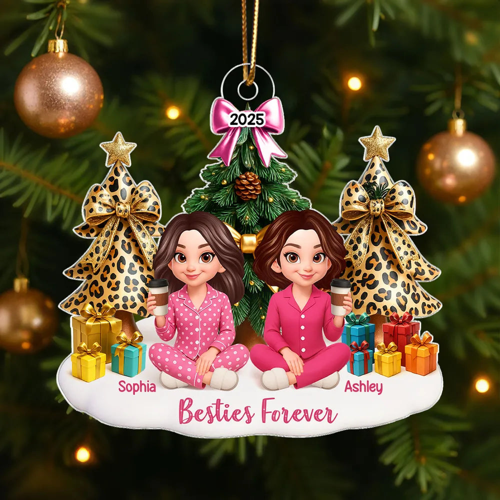 Besties Sitting Around Christmas Tree Personalized Acrylic Ornament, Christmas Gift for Best Friends, Sisters