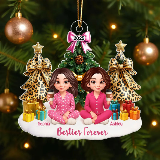 Besties Sitting Around Christmas Tree Personalized Acrylic Ornament, Christmas Gift for Best Friends, Sisters